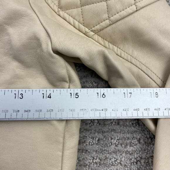 Guess Moto Jacket Women Extra Small XS Tan Full Zip Casual Biker 100% Polyester - Picture 11 of 16